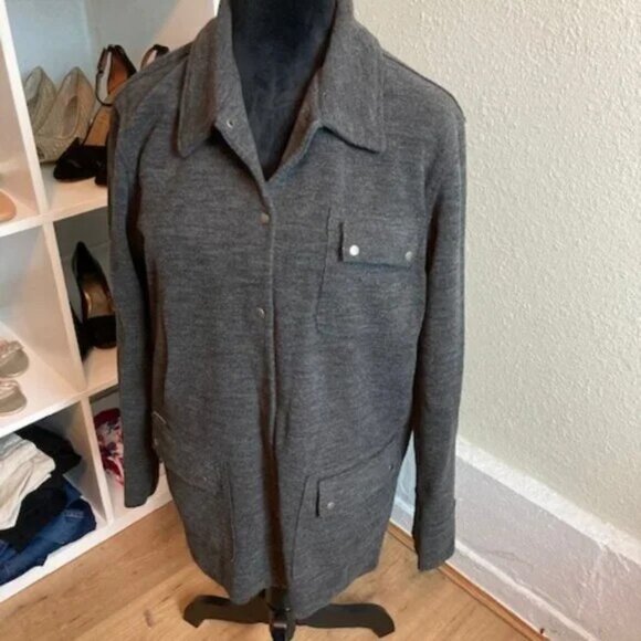 Lauren Ralph Lauren Gray Wool Blend Knit Shacket Snap Closure EUC Medium - Picture 1 of 6
